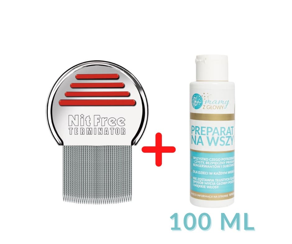 Zestaw Grzebień NitFree Terminator plus Preparat na wszy MAMY z GŁOWY 100 ml